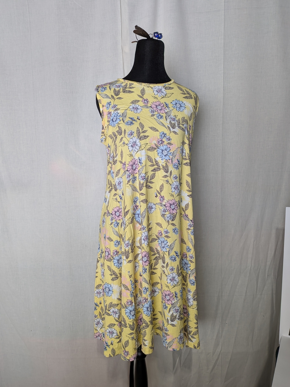 Style & Co. Yellow Floral Sleeveless Midi Dress with Pink & Blue Blooms